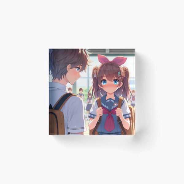 Item preview, Adorable anime style print cute schoolboy and schoolgirl share a shy moment Ideal gift for fans of manga and k-pop culture ?? designed and sold by naivnoia.