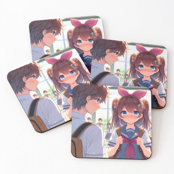 Item preview, Adorable anime style print cute schoolboy and schoolgirl share a shy moment Ideal gift for fans of manga and k-pop culture ?? designed and sold by naivnoia.