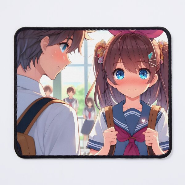 Item preview, Adorable anime style print cute schoolboy and schoolgirl share a shy moment Ideal gift for fans of manga and k-pop culture ?? designed and sold by naivnoia.