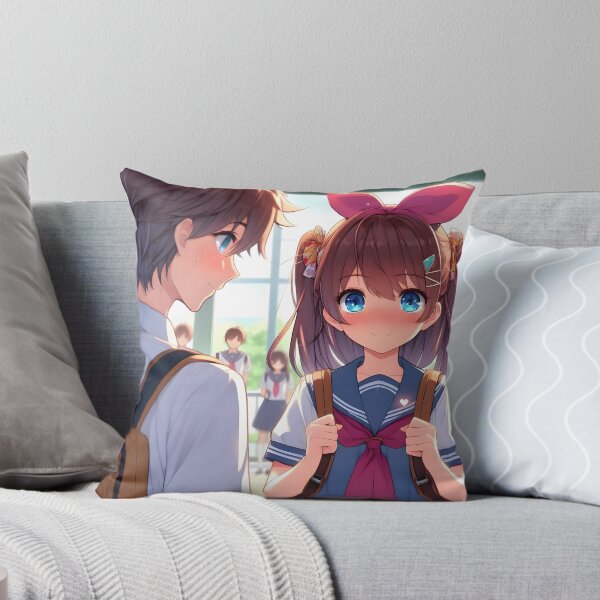 Item preview, Adorable anime style print cute schoolboy and schoolgirl share a shy moment Ideal gift for fans of manga and k-pop culture ?? designed and sold by naivnoia.
