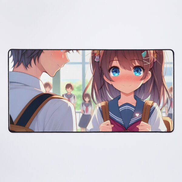 Item preview, Adorable anime style print cute schoolboy and schoolgirl share a shy moment Ideal gift for fans of manga and k-pop culture ?? designed and sold by naivnoia.
