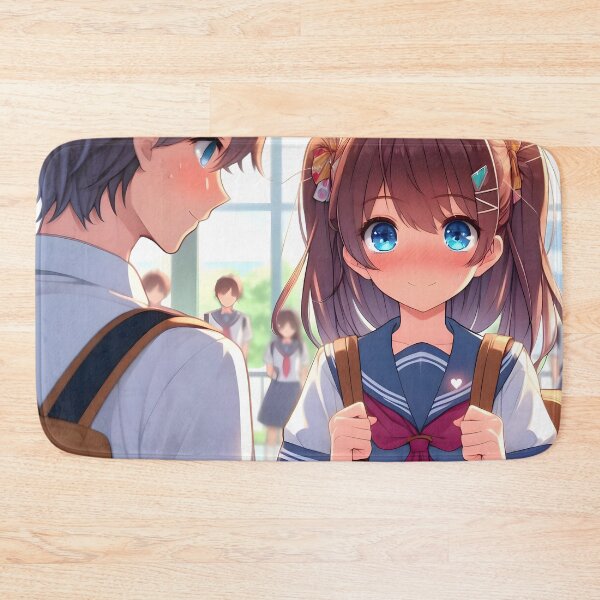 Item preview, Adorable anime style print cute schoolboy and schoolgirl share a shy moment Ideal gift for fans of manga and k-pop culture ?? designed and sold by naivnoia.