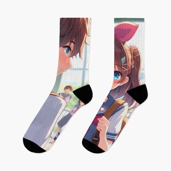 Item preview, Adorable anime style print cute schoolboy and schoolgirl share a shy moment Ideal gift for fans of manga and k-pop culture ?? designed and sold by naivnoia.