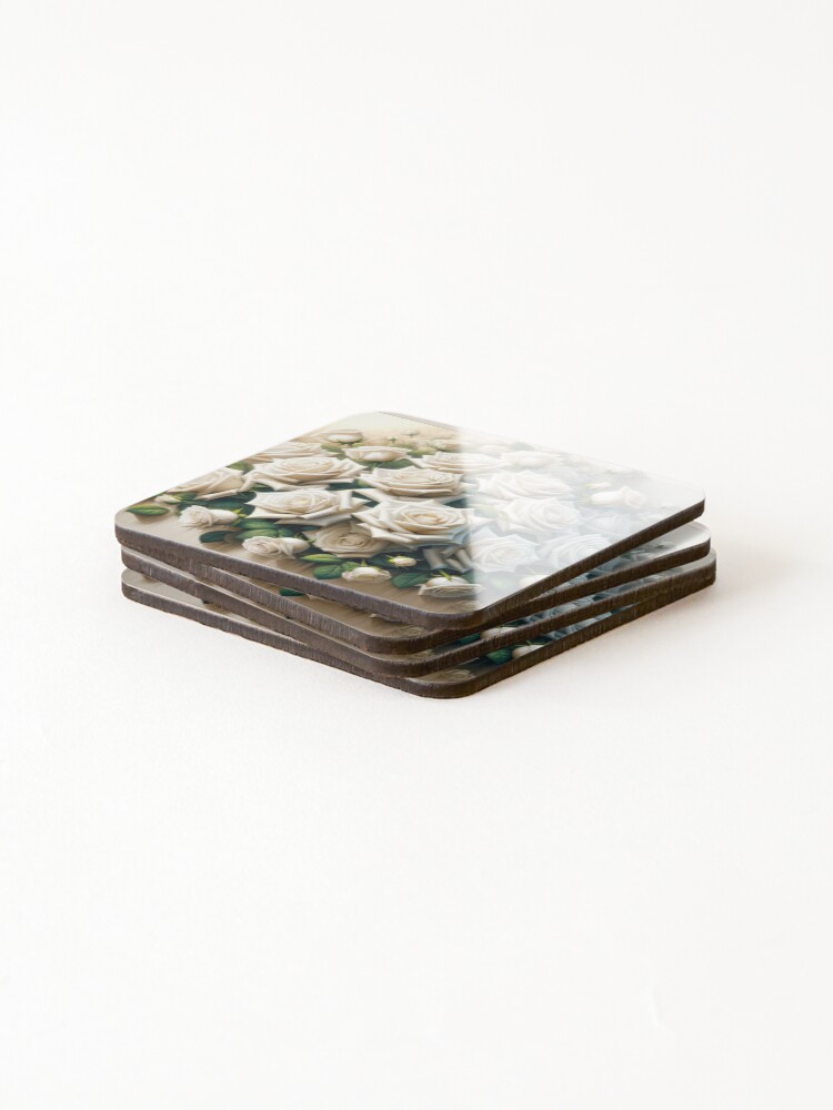Thumbnail 4 of 5, Coasters (Set of 4), White Roses designed and sold by centaurius21.