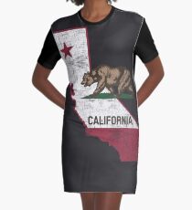 California State Map - Cali Grizzly Bear Graphic T-Shirt Dress