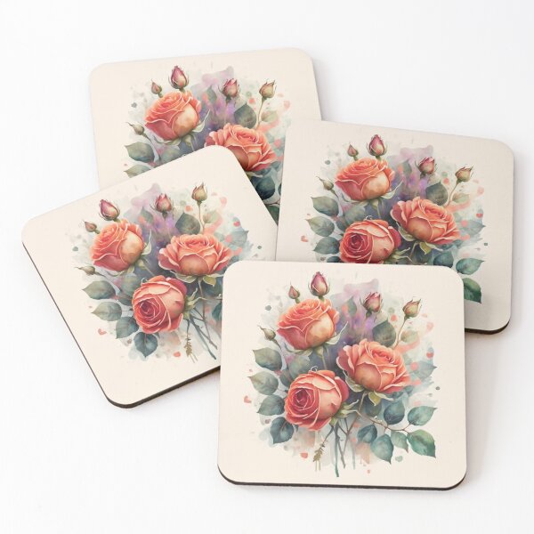 Aperçu de l'œuvre Joli bouquet de roses rouges pour la Saint-Valentin de fleurs romantiques dans le style de l'aquarelle fantaisiste, une palette feutrée, avec un éclairage doux, rendu dans un style tranquille. créée et vendue par brokenpones.