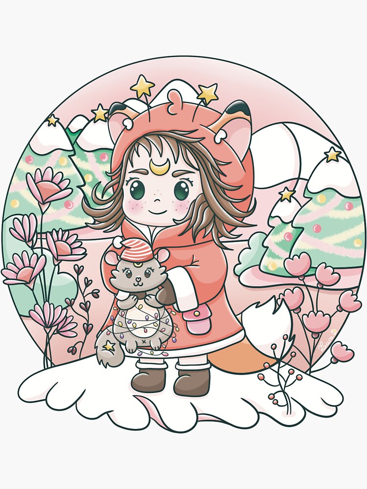 Aperçu 3 sur 3. Sticker avec l'œuvre Fêtes sous la neige créée et vendue par Pilou-Pixel.