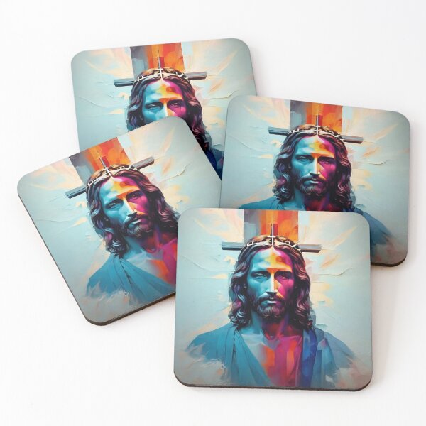 Item preview, Jesus Christ in red blue abstract painting  designed and sold by nightspeed.