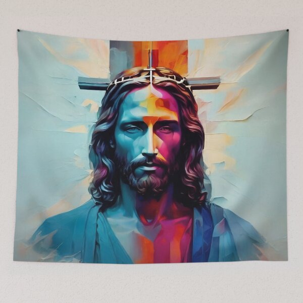 Item preview, Jesus Christ in red blue abstract painting  designed and sold by nightspeed.