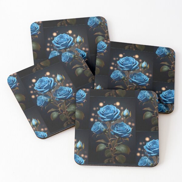 Item preview, several beautiful hyper-realistic blue roses on a dark grey background. Background: Bokeh background of lights designed and sold by brokenpones.
