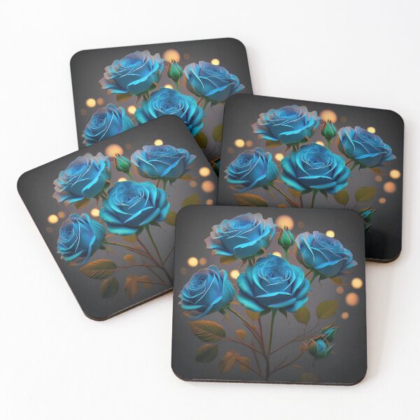 Item preview, several beautiful hyper-realistic blue roses on a dark grey background. Background: Bokeh background of lights designed and sold by brokenpones.