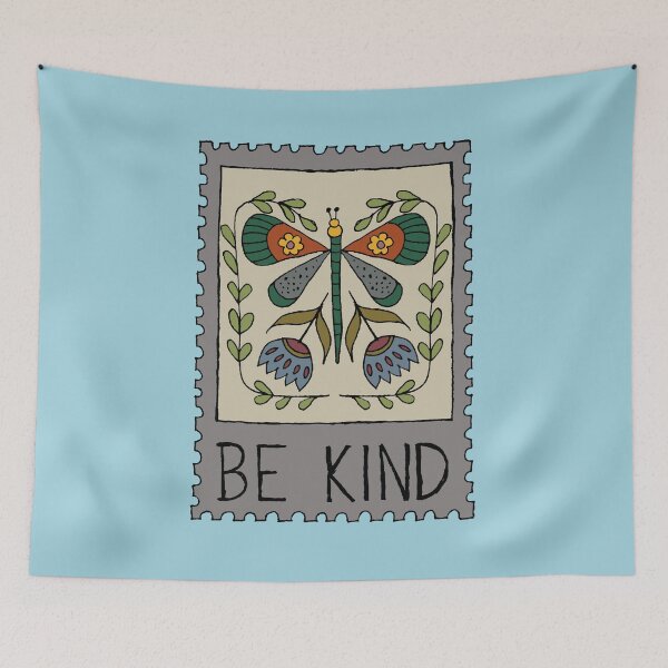 Item preview, dragonfly vintage stamp be kind hand drawn illustration designed and sold by BALCONYDOORS.