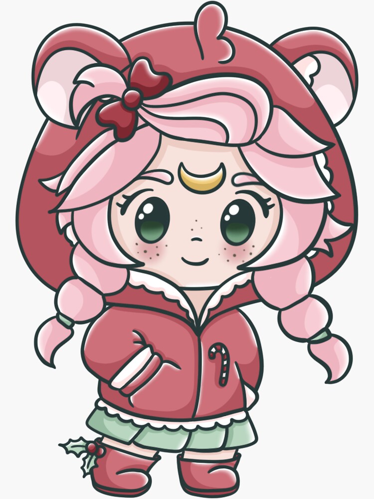 Aperçu 3 sur 3. Sticker avec l'œuvre Chibi pilou ours de Noël créée et vendue par Pilou-Pixel.
