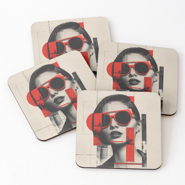Item preview, Red Sunglasses Woman | Bold Black White Pop Art Portrait Print designed and sold by VUK VESOVIC.