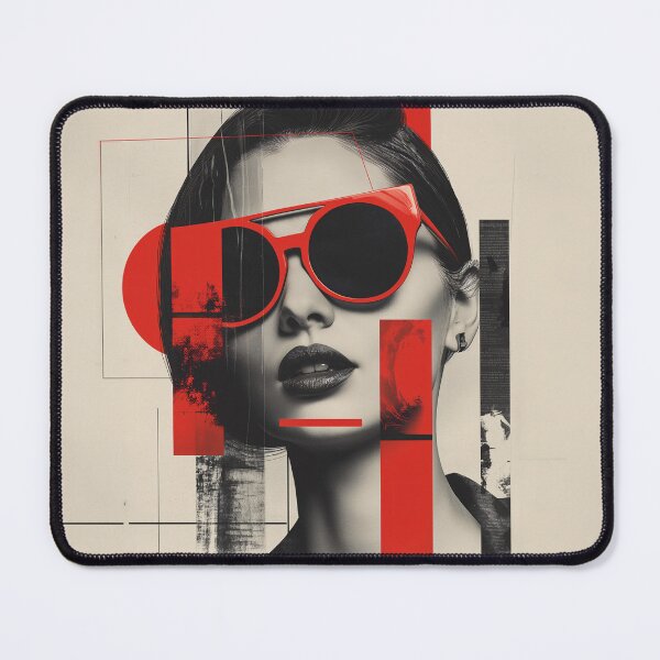 Item preview, Red Sunglasses Woman | Bold Black White Pop Art Portrait Print designed and sold by VUK VESOVIC.