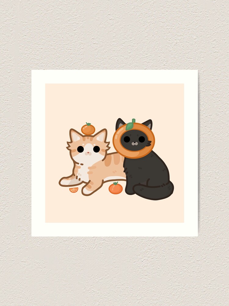 Two Cute Cats, orange and black wearing a hat Art Print