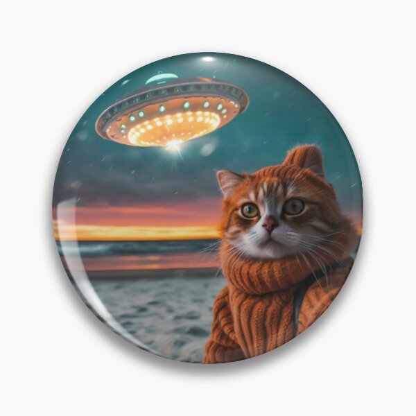 Item preview, Quirky Cat Selfie with Alien UFO designed and sold by CatMemesWorld.