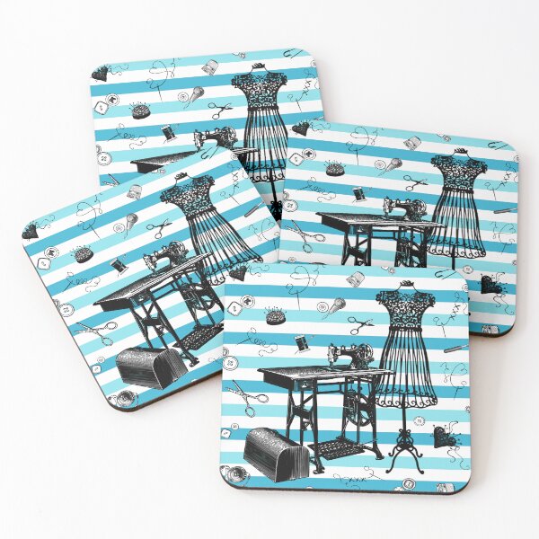 Item preview, Retro sewing symbols. Stylish blue stripes designed and sold by Drawmecute.