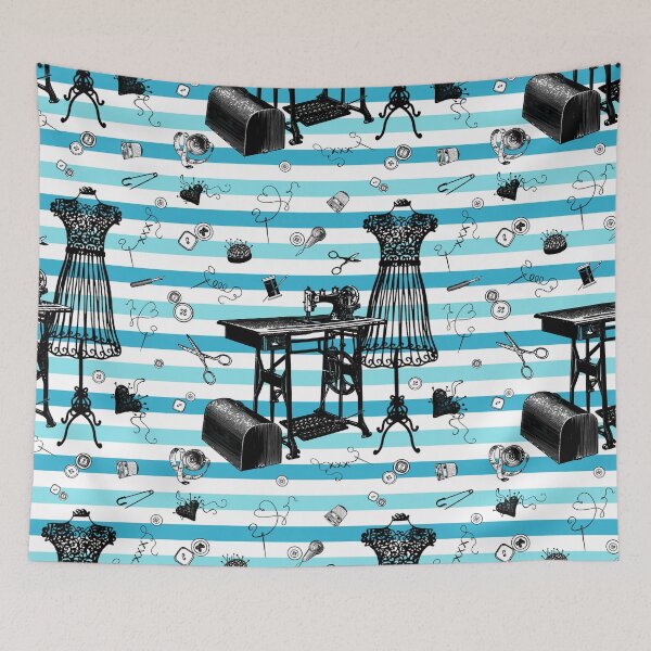 Item preview, Retro sewing symbols. Stylish blue stripes designed and sold by Drawmecute.