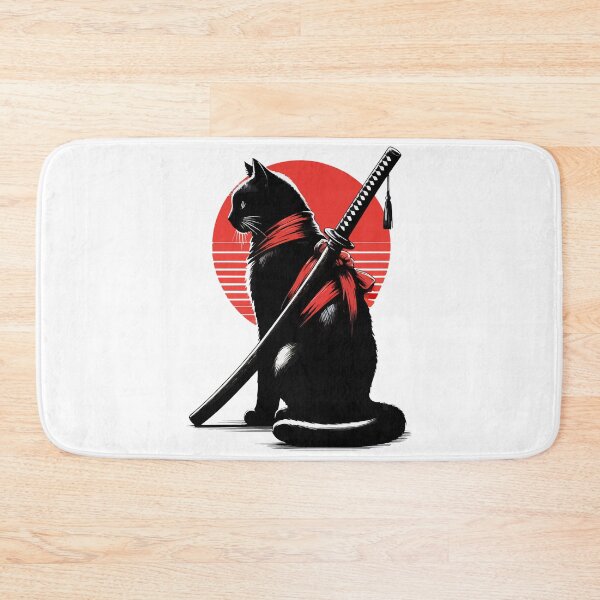 Item preview, Black Cat Samurai Ninja Japan Art designed and sold by TomFrontierArt.