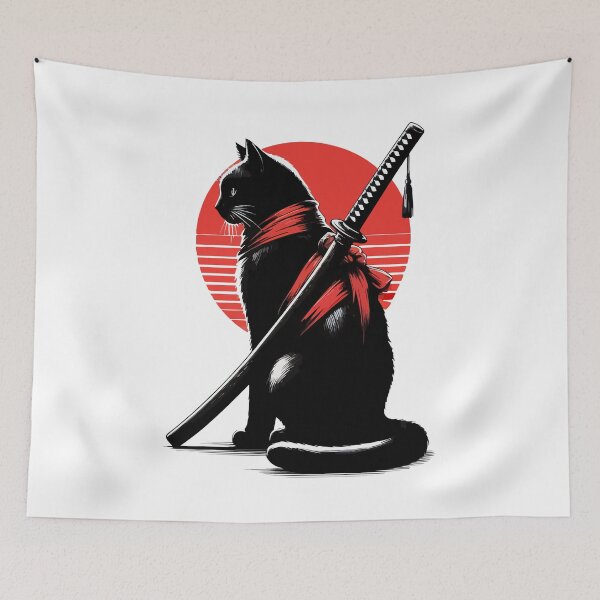 Item preview, Black Cat Samurai Ninja Japan Art designed and sold by TomFrontierArt.