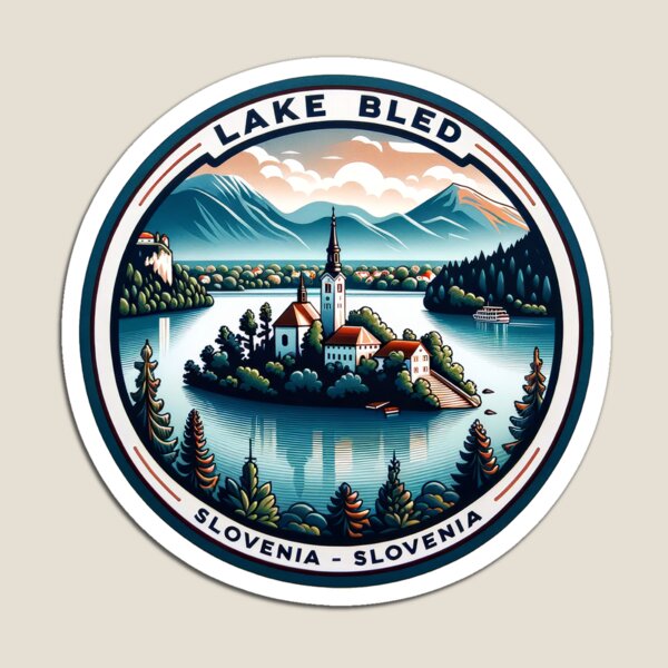 Item preview, Vintage Lake Bled Slovenia - Minimalist Retro Travel Sticker designed and sold by pod24.