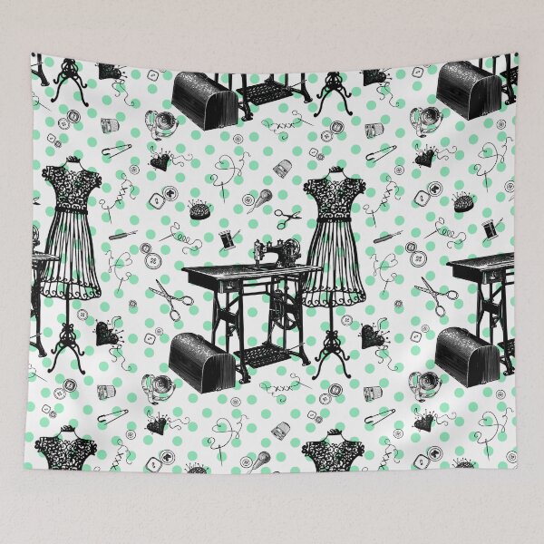 Item preview, Retro sewing symbols. Turquoise dots designed and sold by Drawmecute.