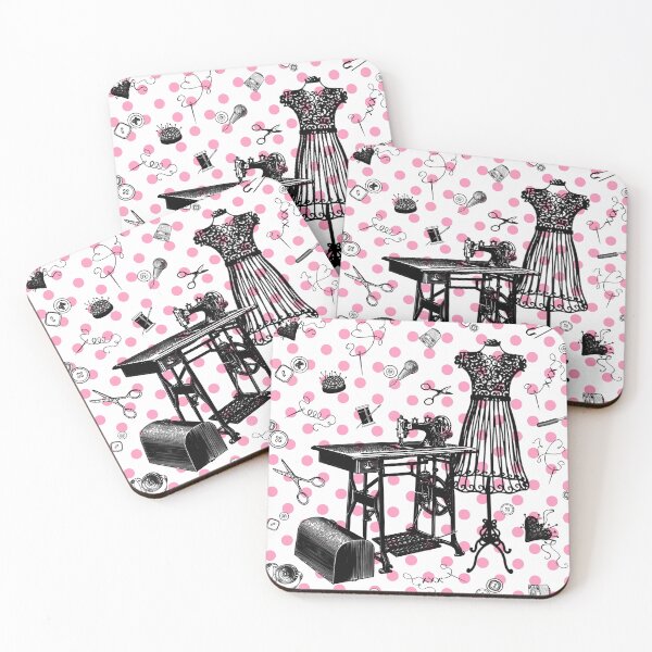 Item preview, Retro sewing symbols. Cute pink dots designed and sold by Drawmecute.