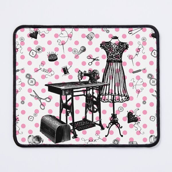 Item preview, Retro sewing symbols. Cute pink dots designed and sold by Drawmecute.