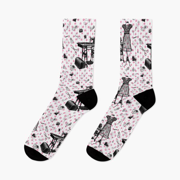 Item preview, Retro sewing symbols. Cute pink dots designed and sold by Drawmecute.