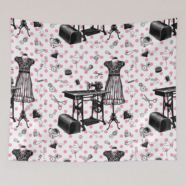 Item preview, Retro sewing symbols. Cute pink dots designed and sold by Drawmecute.
