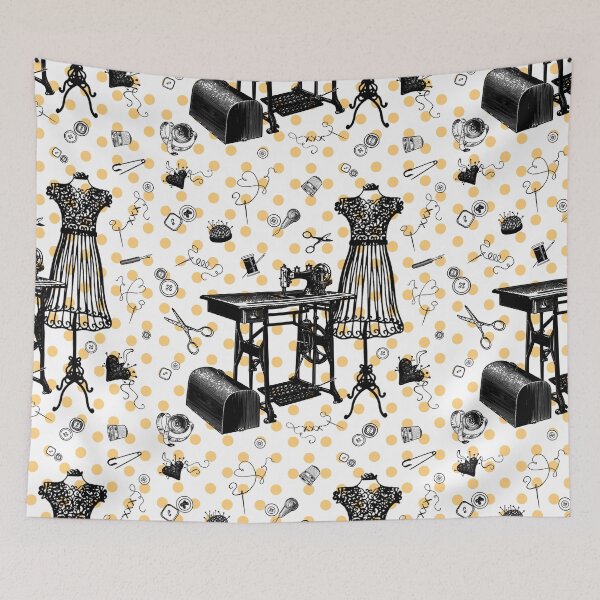 Item preview, Retro sewing symbols. Golden yellow dots designed and sold by Drawmecute.