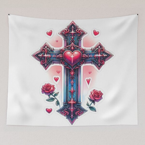 Item preview, Gothic cross valentines day  goth Sticker designed and sold by Expressions-Sel.