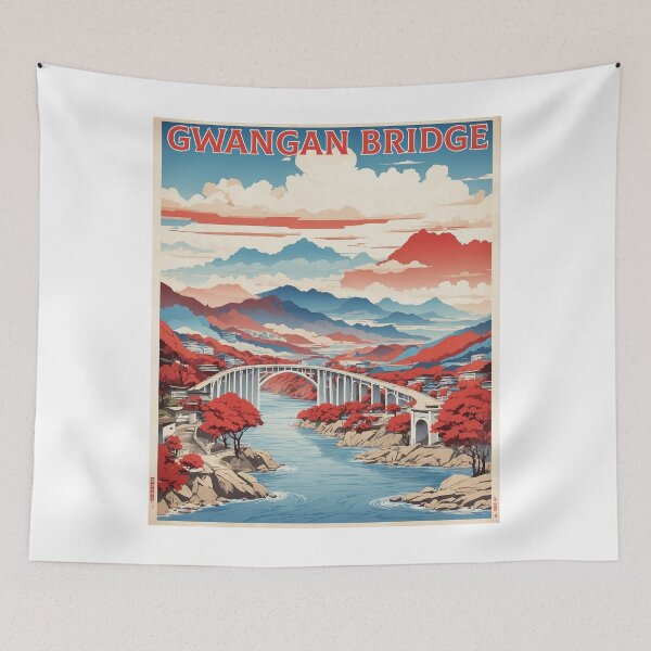 Item preview, Gwangan Bridge Korea Starry Night Tourism Vintage Poster designed and sold by TravelersGems.