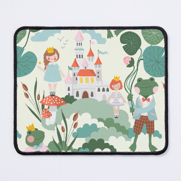 Item preview, Fairytale Cute Frog and Princess Castle Pastel Pattern designed and sold by THE PRINTED SQUARE STUDIO.