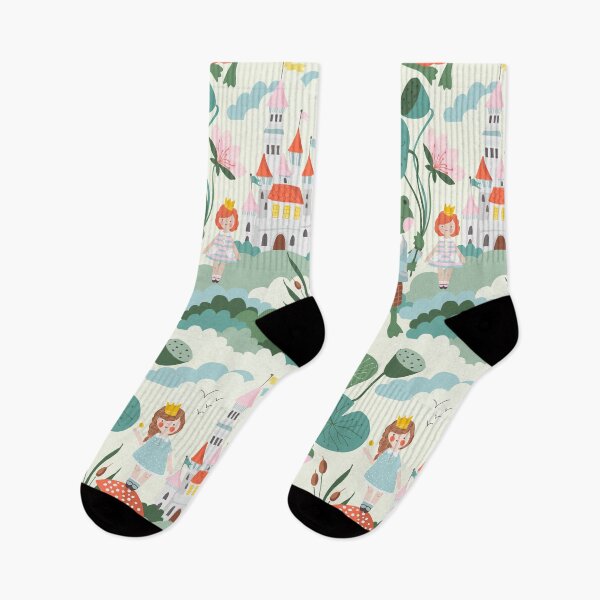 Item preview, Fairytale Cute Frog and Princess Castle Pastel Pattern designed and sold by THE PRINTED SQUARE STUDIO.