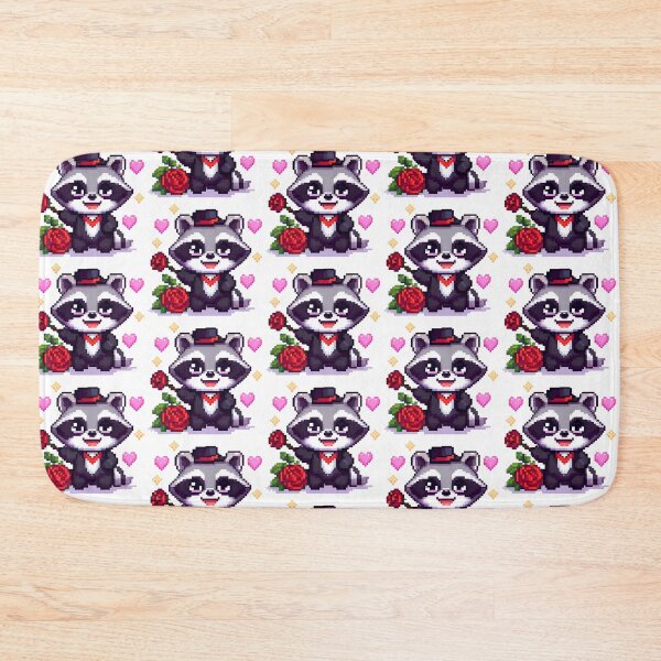 Item preview, Raccoon in love roses and hearts pixel art designed and sold by Anbe_design.