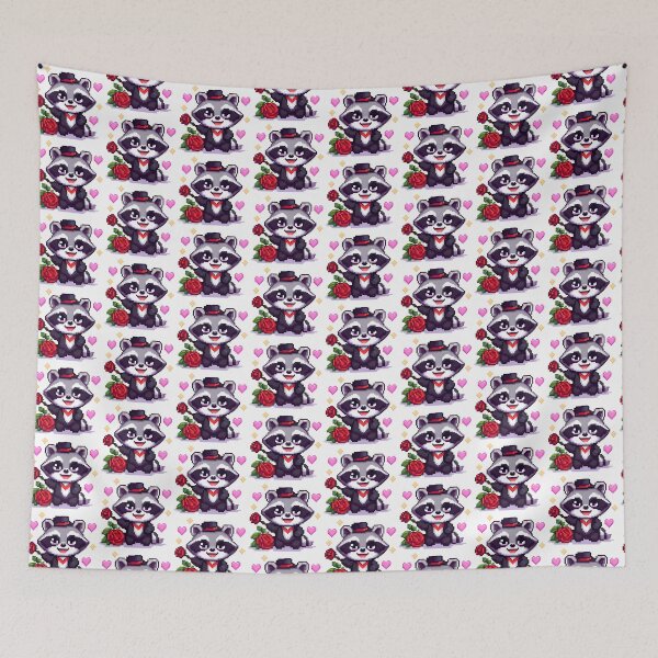 Item preview, Raccoon in love roses and hearts pixel art designed and sold by Anbe_design.
