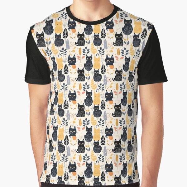 Cats and Leaves Graphic T-Shirt
