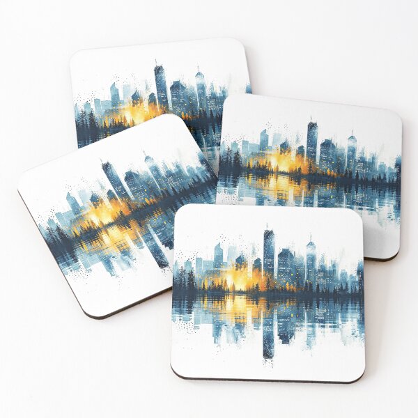 Item preview, Blue and Yellow Cityscape Urban Panorama designed and sold by Mobius Spot Collective.
