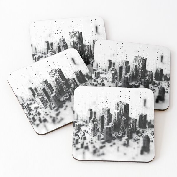 Item preview, Black pointillism monochromatic city architecture designed and sold by Mobius Spot Collective.