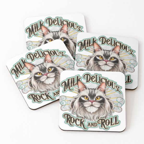 Item preview, Rock-and-roll cat with text 'Milk, delicious, Rock and Roll' designed and sold by Tomasz  Siennicki.