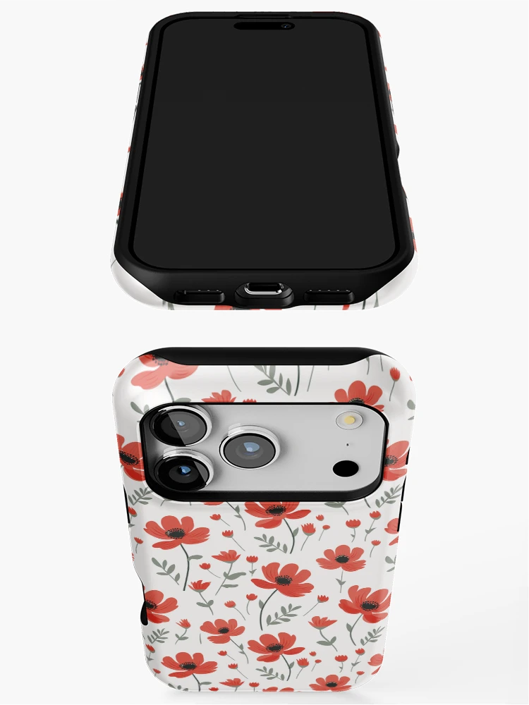 Thumbnail 3 of 4, iPhone Case, Red floral pattern designed and sold by TrPatternLab.
