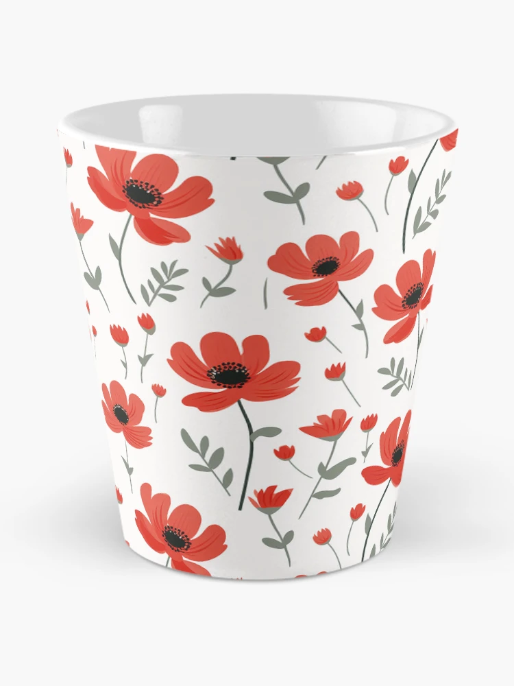 Thumbnail 2 of 4, Coffee Mug, Red floral pattern designed and sold by TrPatternLab.