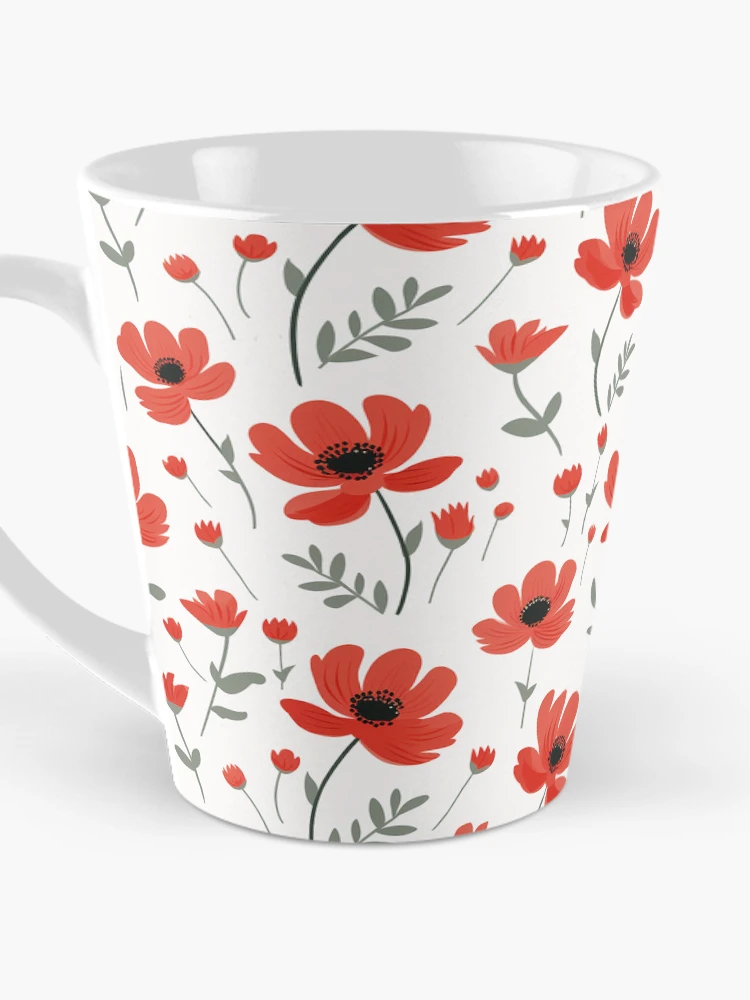 Thumbnail 3 of 4, Coffee Mug, Red floral pattern designed and sold by TrPatternLab.