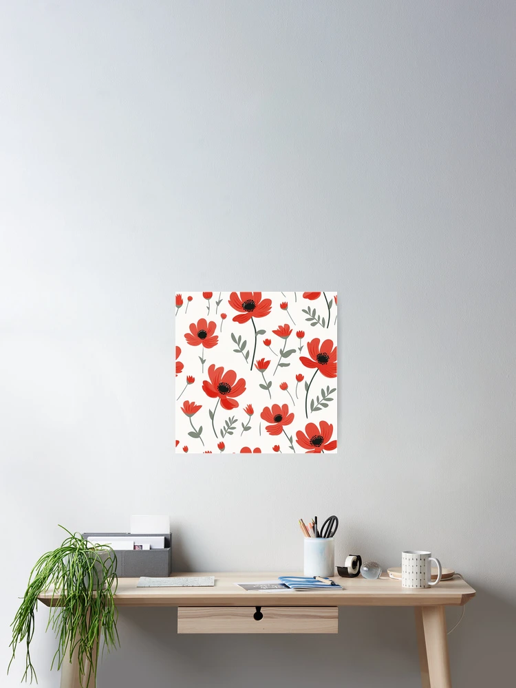 Thumbnail 2 of 3, Poster, Red floral pattern designed and sold by TrPatternLab.