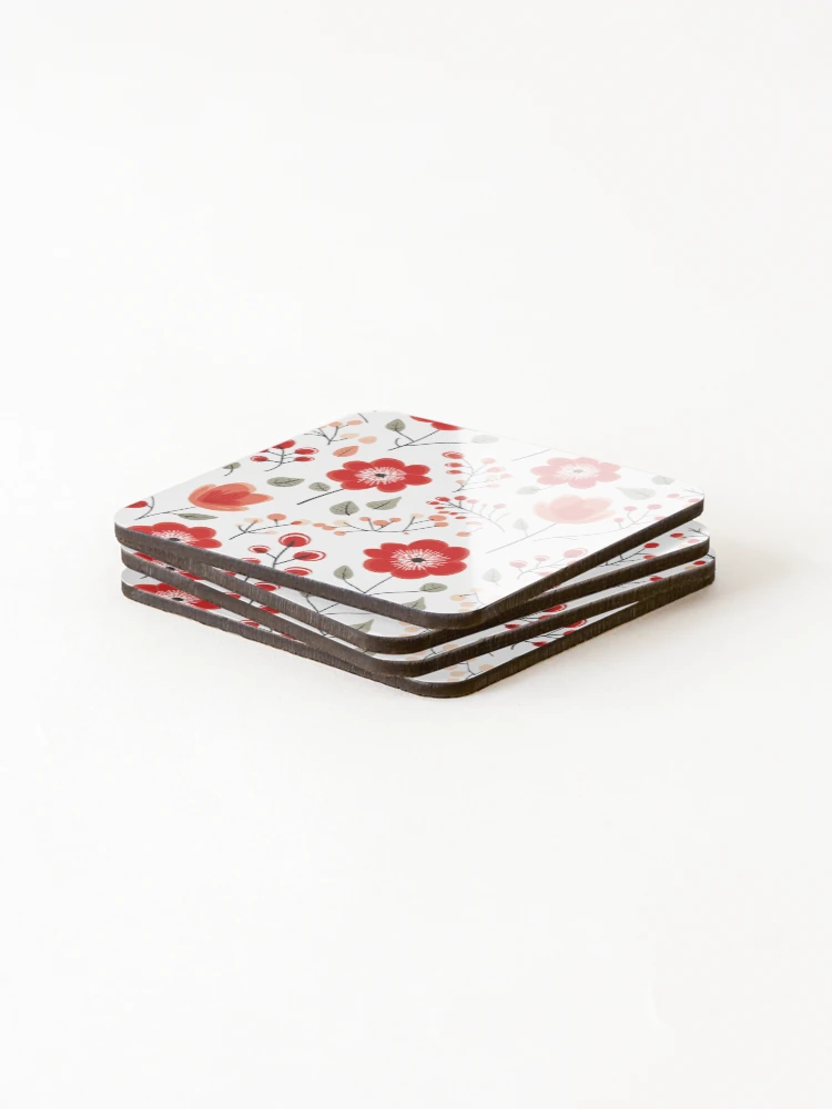 Thumbnail 4 of 5, Coasters (Set of 4), Red floral pattern designed and sold by TrPatternLab.