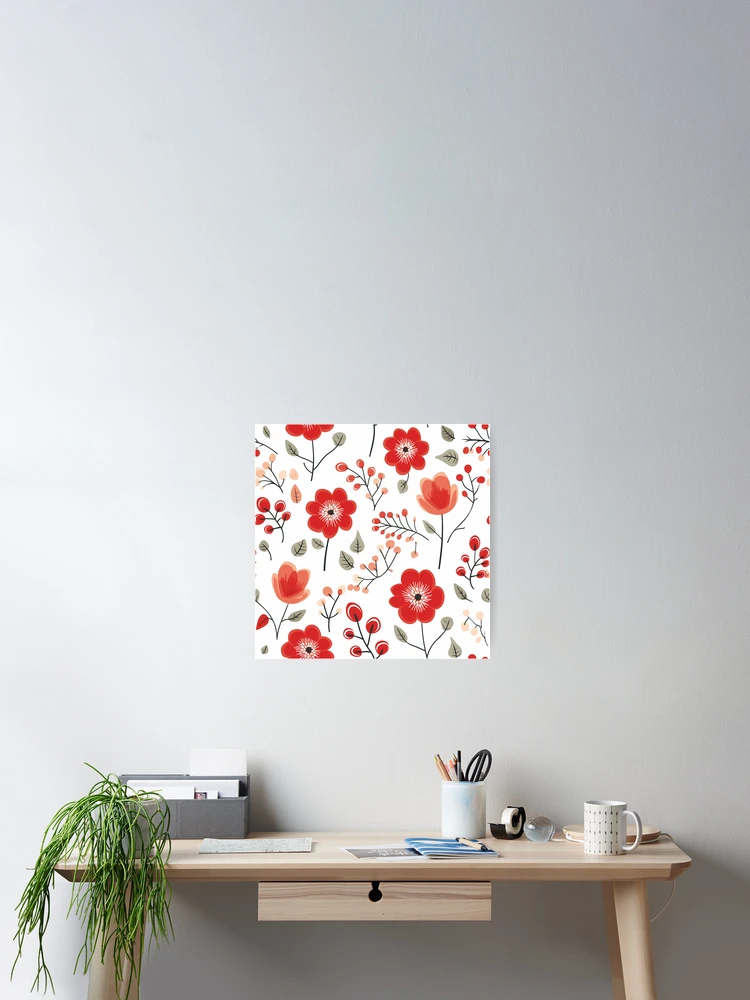Thumbnail 2 of 3, Poster, Red floral pattern designed and sold by TrPatternLab.