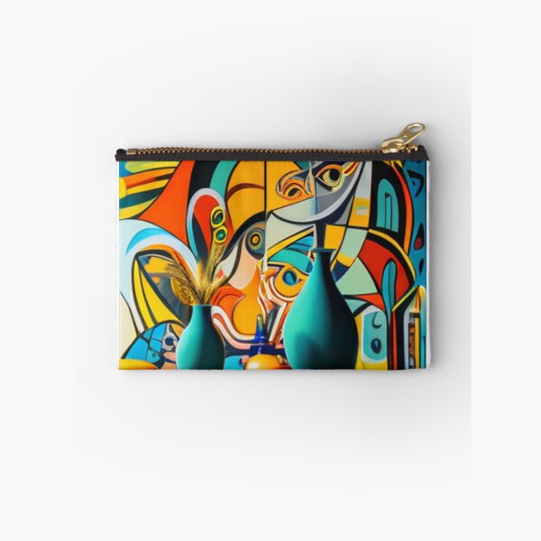 Item preview, digital art green blue vase on table with colourful abstrac background designed and sold by DigiArtNDesign.