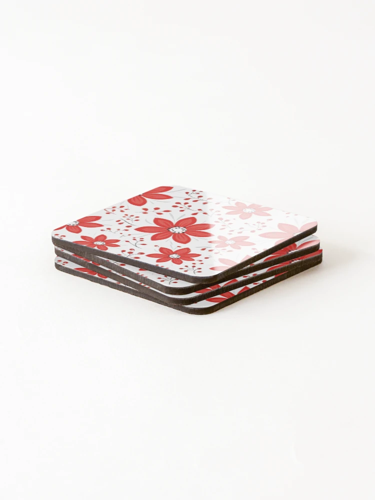 Thumbnail 4 of 5, Coasters (Set of 4), Red floral pattern designed and sold by TrPatternLab.